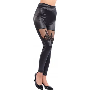 Dámské legíny ČERNÉ LEGÍNY IMITACE KŮŽE SE SÍŤKOU NA STEHNECH VELIKOST S-M