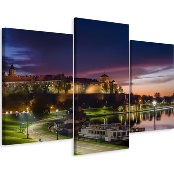 Obraz Obraz TRYPTYK Krakov Nocí, Zámek, Řeka 3D 60x40