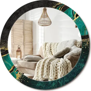 Zrcadlo Zrcadlo s potiskem do koupelny, kuchyně, předsíně, průměr 80 cm, mramorově zeleň