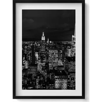 Obraz Obraz s rámem a grafikou na zeď Černobílý noční pohled na město 50x70 cm
