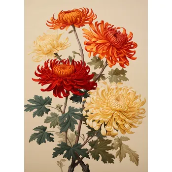 Plakát Plakát Tančící chryzantémy bez rámu 39,5 x 55 cm
