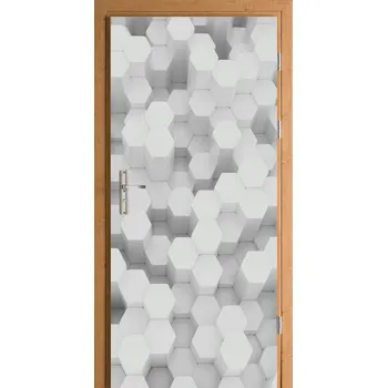 Fototapeta Fólie na dveře, samolepka – bílo-šedé hexagonové 3D vzory
