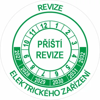 Samolepící etiketa Příští revize elektrického zařízení 2027-2032 samolepící vinylová fólie 40 mm aršík 10 kusů