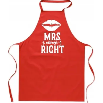 Kuchyňská zástěra KUCHYŇSKÁ ZÁSTĚRA červená Valentýnský dárek svatba MRS RIGHT pro ni FA_447_cw