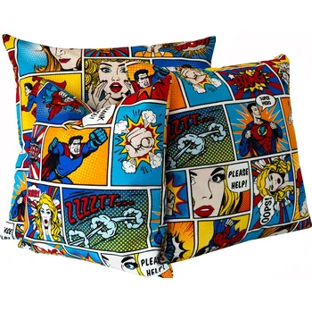 Polštář Povlak 40x40 cm Komiks Superman, barevný, pro mládež, modrý, červený