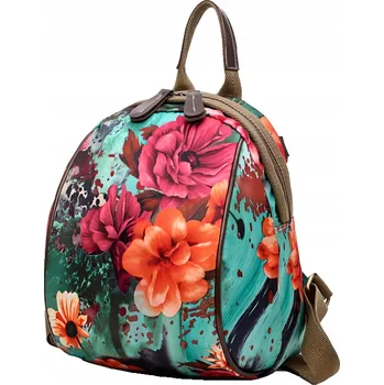 BATOH DÁMSKÁ KABELKA MALÝ MĚSTSKÝ BATOH STYLOVÝ S KVĚTINAMI 2V1