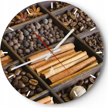 Hodiny Velké nástěnné hodiny na zeď 40x40 Koření Skleněné hodiny Kulatý Tiché