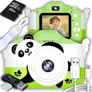 Digitální kompakt Digitální fotoaparát ZeeTech Dětský digitální fotoaparát Panda 40 Mpx hry selfie zelený