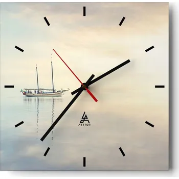 Hodiny Velké nástěnné hodiny na zeď 40x40 Plachetnice Skleněné hodiny Čtvercové Tiché