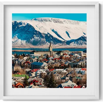 Obraz Dekorace obraz s grafikou v krásném rámu Pohled na Reykjavík Island 50x50 cm