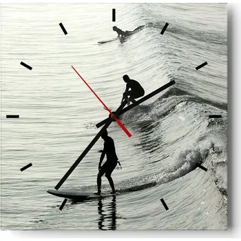 Hodiny Velké nástěnné hodiny na zeď 40x40 Surfing Skleněné hodiny Čtvercové Tiché