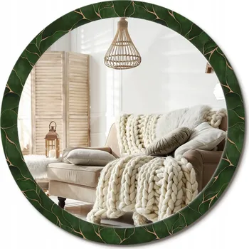 Zrcadlo Nástěnné zrcadlo s ozdobnou grafikou na skle Abstraktní list XXL průměr 100 cm