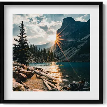 Obraz Obraz s rámem a grafikou na zeď Horská krajina ve slunečních paprscích 50x50 cm