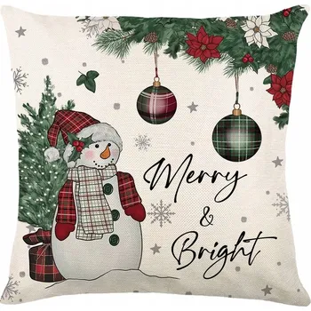 Vánoční dekorace Dekorační Povlak na Polštář Vánoční Sněhulák Vánoční Baňky Stromeček 45x45 cm