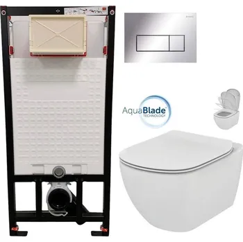 Klozet DEANTE Podomítkový rám, pro závěsné WC mísy + SLIM tlačítko chrom + WC Ideal Standard Tesi se sedátkem SoftClose, AquaBlade CST_WC01 051P TE1
