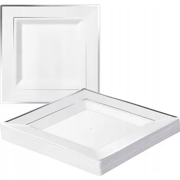 Talíř Plastové talíře opakovaně použitelné čtvercové 24x24 stříbrné 5 ks svatba narozeniny