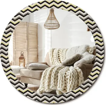 Zrcadlo Moderní dekorativní kulaté zrcadlo s potiskem Cikcakovitý vzor průměr 90 cm