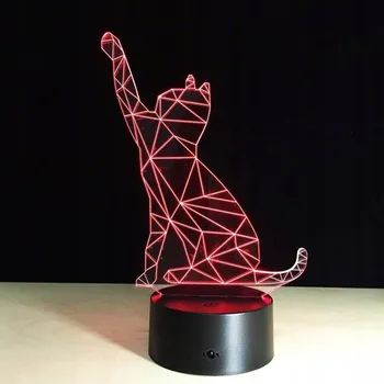 Lampička Noční 3D lampička s motivem kočky, proměnlivé barevné provedení, 7 barev