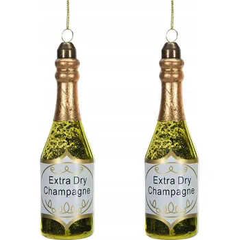 Vánoční dekorace OZDOBA VÁNOČNÍ KOULE ŠAMPAŇSKÉ LAHEV skleněná na vánoční stromeček zlatá 2 ks