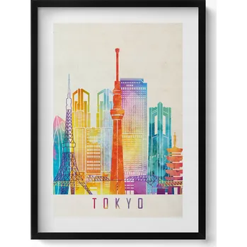 Obraz Obraz v rámu do obýváku Barevná ilustrace města Tokio v Japonsku 50x70 cm