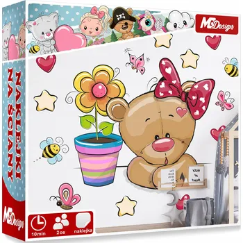 Samolepící dekorace XL VELKÁ Samolepka na stěnu MEDVÍDEK S KVĚTINOU 57x68