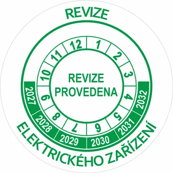 Samolepící etiketa Revize elektrického zařízení 2027-2032 samolepící vinylová fólie 40 mm aršík 10 kusů