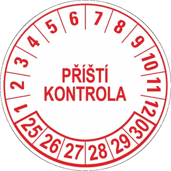 Samolepící etiketa Příští kontrola 2025-2030 samolepící vinylová fólie 40 mm aršík 10 kusů