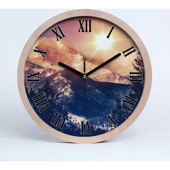 Hodiny Kuchyňské nástěnné hodiny slunce nad horami průměr 20 cm