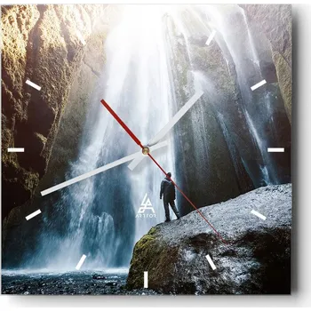 Hodiny Velké nástěnné hodiny 40x40 Vodopád Skleněné hodiny Čtvercové Tiché