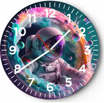 Hodiny Kuchyňské nástěnné hodiny 30x30 Astronaut Moderní skleněné hodiny Tiché