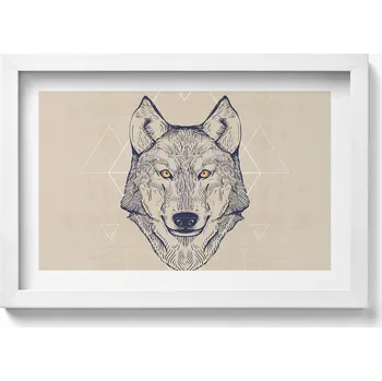 Obraz Dekorace obraz v bílém rámu na zeď do obýváku kuchyně Hlava vlka 30x20 cm