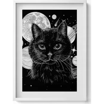 Obraz Dekorativní nástěnný obraz do pokoje Magická černá kočka a vesmír 50x70 cm
