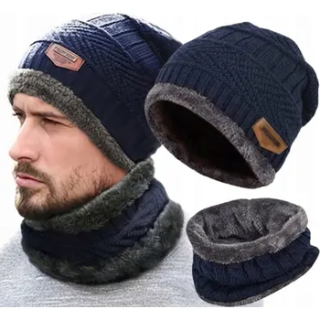 Čepice ČEPICE A NÁKRČNÍK PÁNSKÁ A DÁMSKÁ ZIMNÍ TEPLÁ DVOUVRSTVÁ NÁMOŘNICKÁ MODRÁ