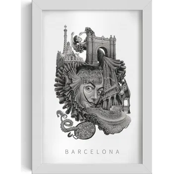 Obraz Dekorativní nástěnný obraz v rámu s grafikou Černobílá Barcelona 20x30 cm