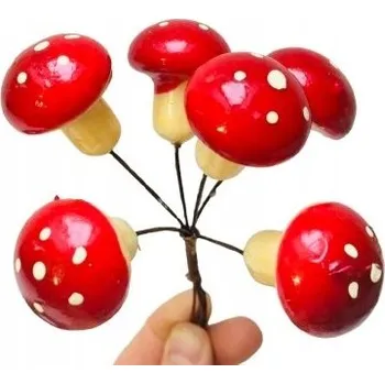 umělá květina Hříbky na dekoraci 6x na drátku k věnci, aranžmá, Vánoce, Štědrý den, dekorace