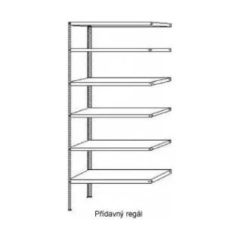 Dílenský regál Přídavný regál AFIN 2000x1500x600 mm celokovový pozinkovaný nebo lakovaný 2 metry výška 1,5 metru šířka a 60 cm hloubka 4 až 6 polic nosnost police 150 kg Povrchová úprava: Pozink, Počet polic: 4