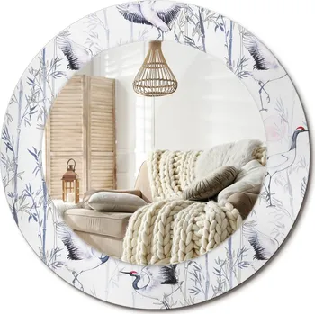 Zrcadlo Stylové kulaté zrcadlo na zeď s potiskem na skle – Jeřábi ptáci, průměr 50 cm