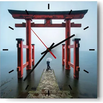 Hodiny Velké nástěnné hodiny na zeď 40x40 Asie Skleněné hodiny Čtvercové Tiché