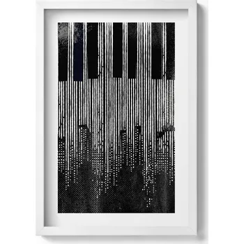 Obraz Dekorativní obraz v bílém rámu do obýváku Ilustrace piano a město 40x60 cm