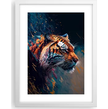 Obraz Obraz plakát v bílém rámu do obýváku 30x40 tygr foto plakáty na zeď