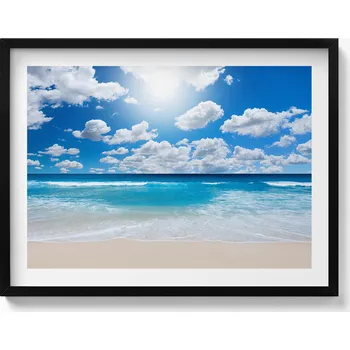 Obraz Dekorativní obraz v černém rámu na zeď Pláž moře a horizont 80x60 cm