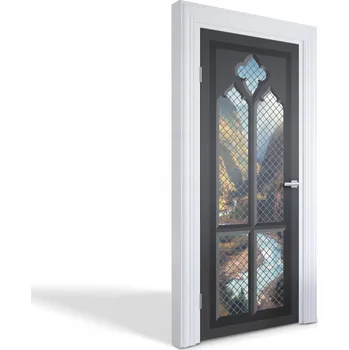 Fototapeta Fólie ochranná na dveře s ozdobným potiskem Horský výhled z okna 85x205 cm