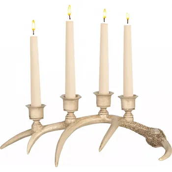 Vánoční dekorace VÁNOČNÍ SVÍCEN KANDELÁBR BÉŽOVÝ paroh sobího jelena velká ozdoba 38 Cm