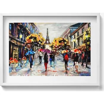 Obraz Nástěnný obraz v bílém rámu Eiffel Streets Nova - malovaný podzim 70x50 cm