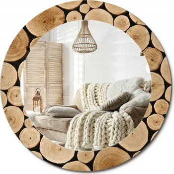 Zrcadlo Stylové kulaté zrcadlo na zeď s potiskem na skle průměr 60 cm – Dřevěné klády