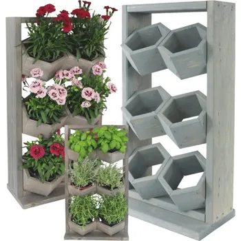 Květináč Dřevěný vertikální bylinkový záhon držák na květináč stojan na 6 květináčů, bylinková zahrádka EKO