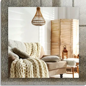 Zrcadlo Závěsné zrcadlo zdobené grafikou na skle – Zlatý ornamentální vzor 60x60 cm