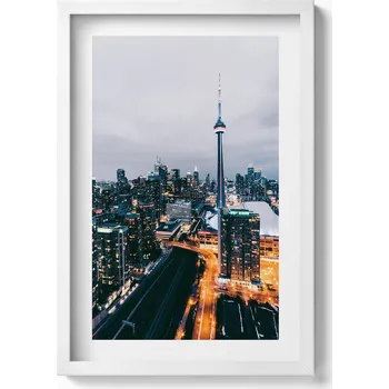 Obraz Dekorativní nástěnný obraz v bílém rámu Pohled z ptačí perspektivy na město 40x60 cm