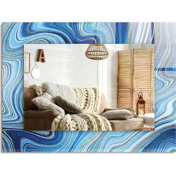 Zrcadlo Dekorativní závěsné zrcadlo s potiskem Abstraktní modrý vzor 80x60 cm