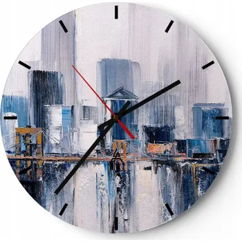 Hodiny Nástěnné hodiny do kuchyně 30x30 Budovy Skleněné hodiny do obýváku Loft Tiché